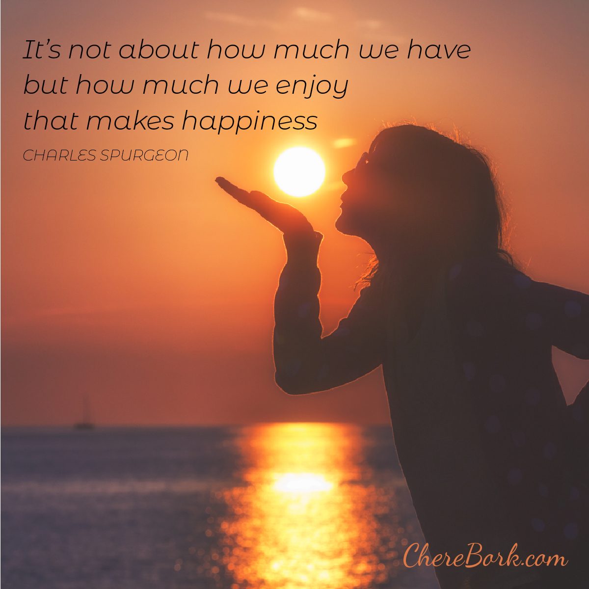 It's not about how much we have but how much we enjoy that makes happiness. -Charles Spurgeon