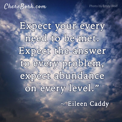 Expect your every need to be met. Expect the answer to every problem, expect abundance on every level. – Elieen Caddy