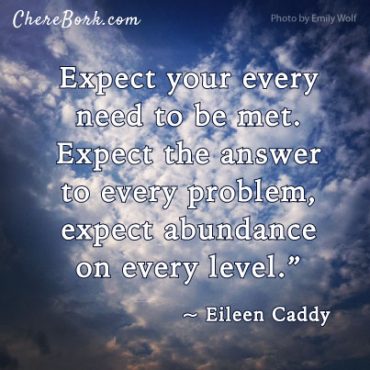 Expect your every need to be met. Expect the answer to every problem, expect abundance on every level. – Elieen Caddy